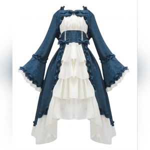 Renaissance Medieval Gothic Court Lolita Teal Dress Costume Cosplay Size Large